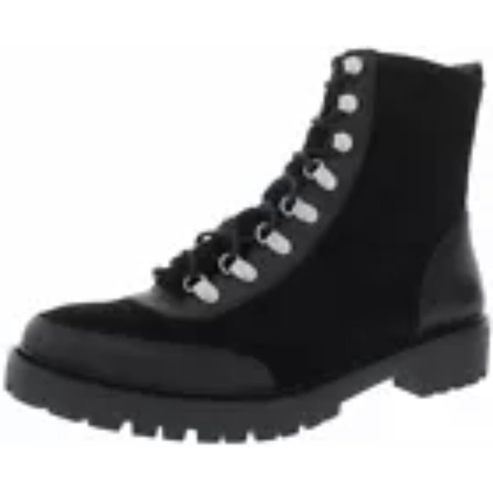 Lucky Brand Ilianna Women's Black Suede Leather Side Zip Ankle Combat Bootie 9.5
